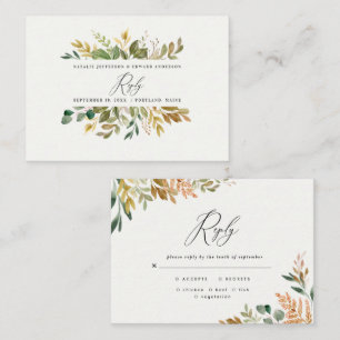 Carte De Correspondance Aquarelle botanique or vert chute réponse moderne