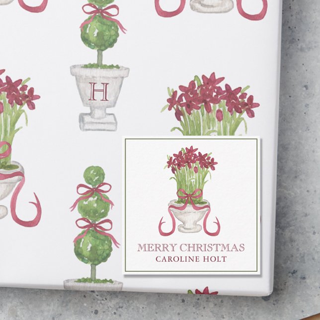 Carte De Correspondance Aquarelle Bourgogne Amaryllis Cadeau de Noël (Créateur téléchargé)