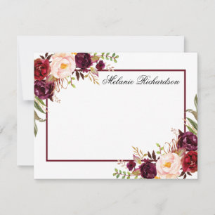 Carte De Correspondance Aquarelle Bourgogne Cadre Floral Personnalisé