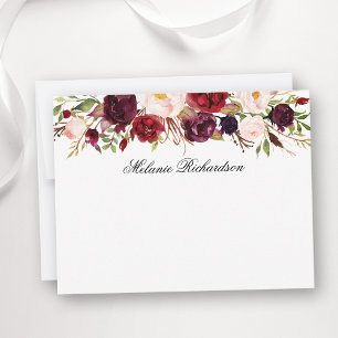 Carte De Correspondance Aquarelle Bourgogne Floral Personnalisé