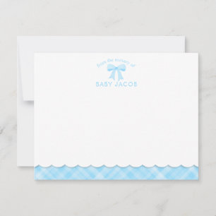 Carte De Correspondance Aquarelle Bow Preppy Blue Plaid Boy Baby shower