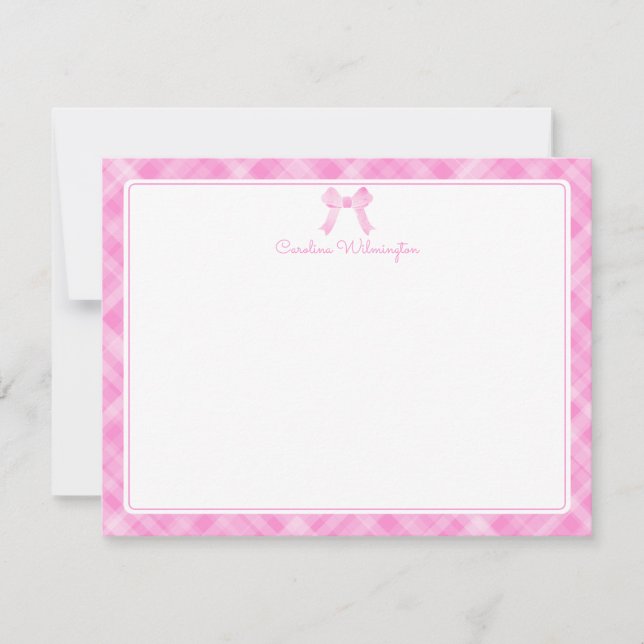 Carte De Correspondance Aquarelle Bow Preppy Pink Plaid Baby Note Card (Devant)