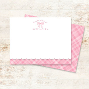 Carte De Correspondance Aquarelle Bow Preppy Pink Plaid Baby Note Card