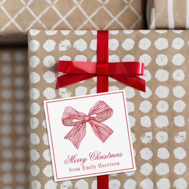 Carte De Correspondance Aquarelle Bow rayé rouge et blanc (Créateur téléchargé)