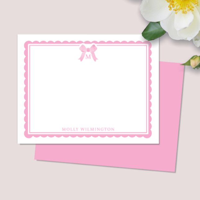 Carte De Correspondance Aquarelle Bubblegum Rose Monogramme Prépa (Créateur téléchargé)