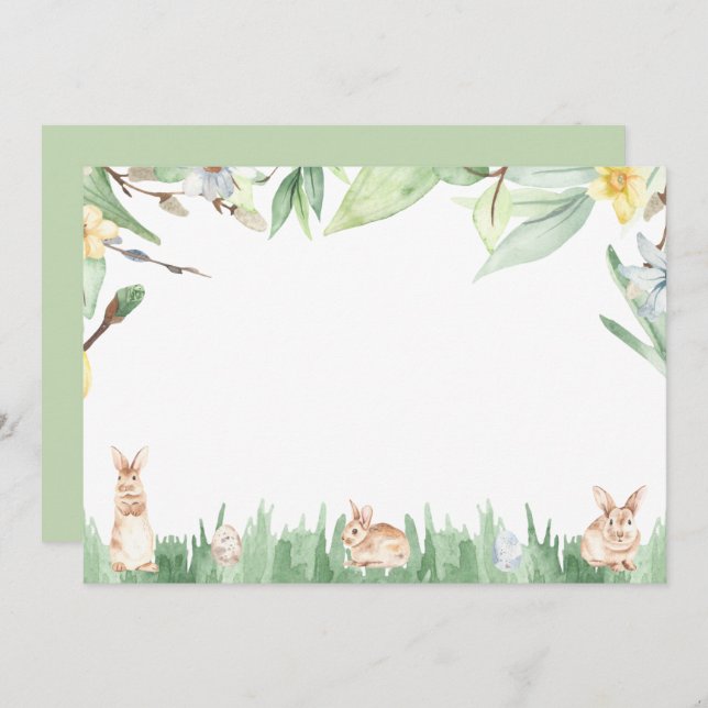 Carte De Correspondance Aquarelle Bunnies Printemps (Devant / Derrière)