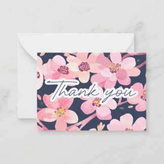 Carte De Correspondance Aquarelle Cerisier Fleur Gratitude Merci Note