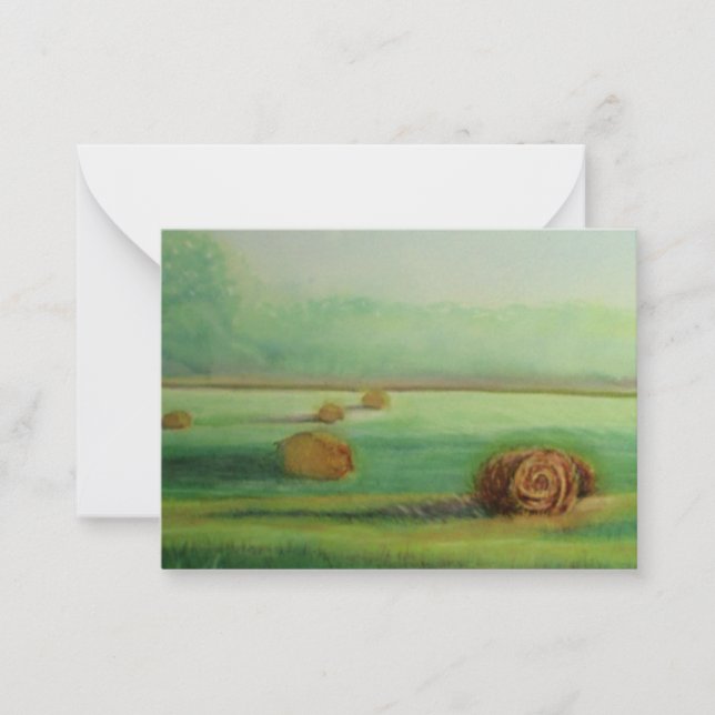Carte De Correspondance Aquarelle Champs de foin vert (Devant)