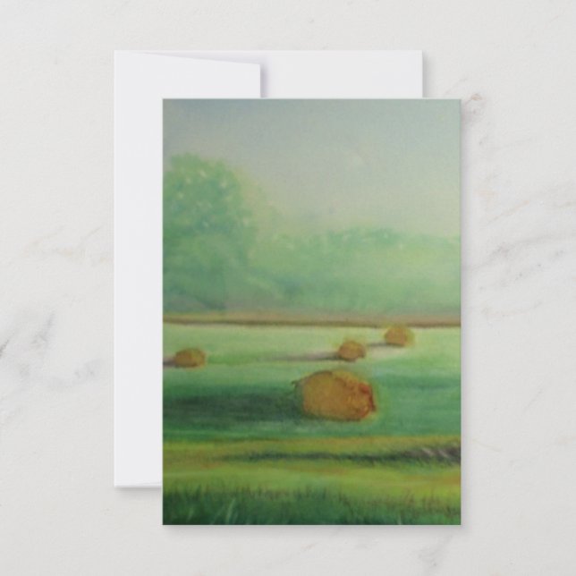 Carte De Correspondance Aquarelle Champs de foin vert (Devant)