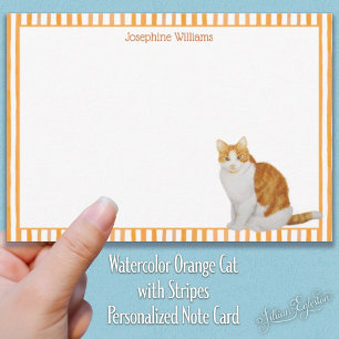 Carte De Correspondance Aquarelle Chat orange avec bandes Personnalisé