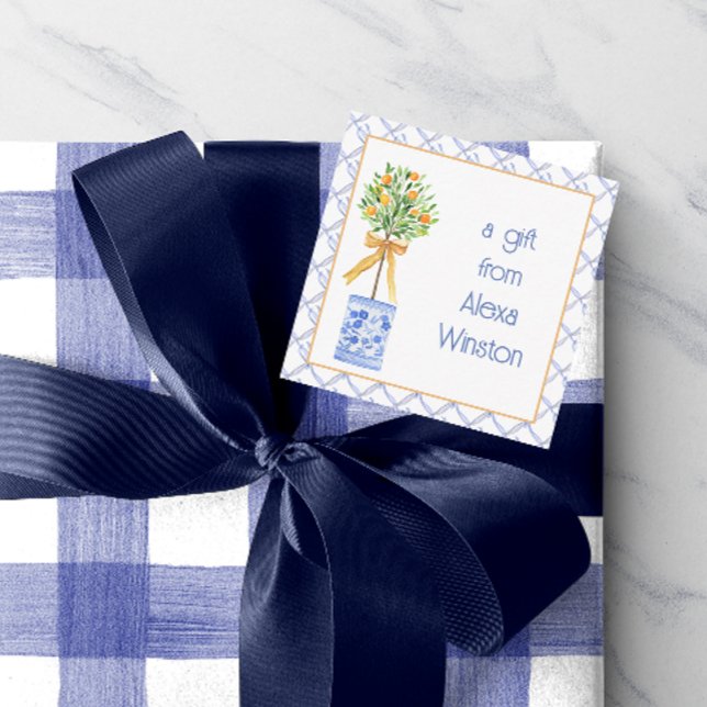 Carte De Correspondance Aquarelle Chinoiserie Orange Tree Topiary (Créateur téléchargé)