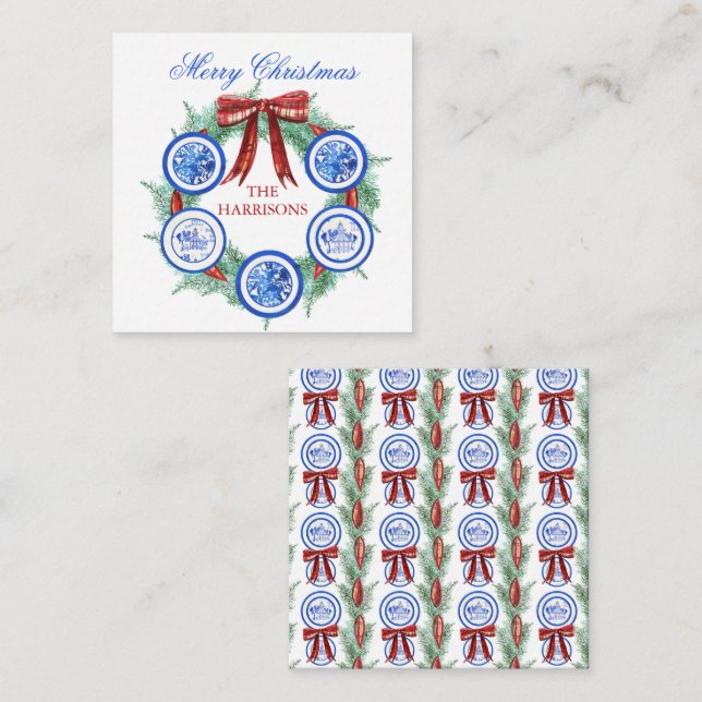 Carte De Correspondance Aquarelle Chinoiserie Plaques de Noël (Devant / Derrière)