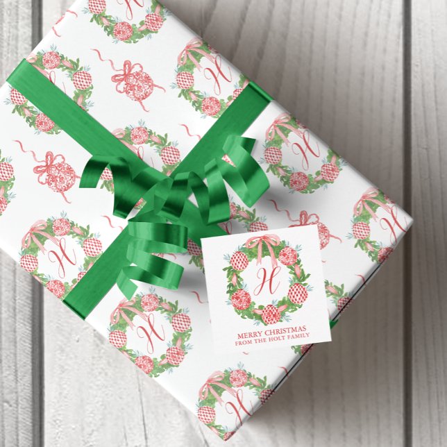 Carte De Correspondance Aquarelle Chinoiserie Wreath Christmas Enceinte (Watercolor Chinoiserie Wreath Christmas Enclosure Cards)