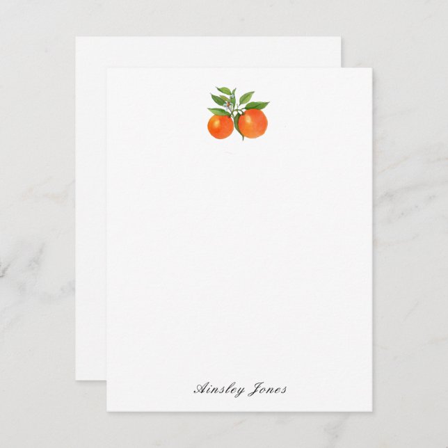 Carte De Correspondance Aquarelle Citrus Orange personnalisée (Devant / Derrière)