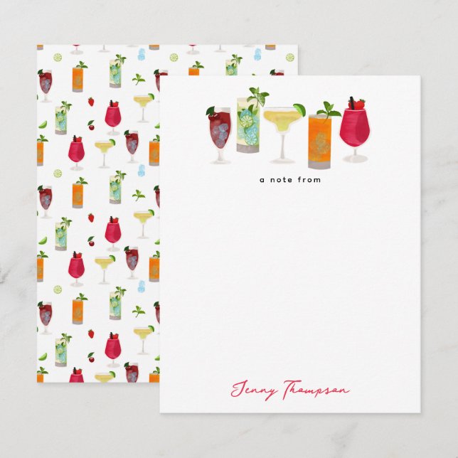 Carte De Correspondance Aquarelle Cocktails & Boissons de fête Personnalis (Devant / Derrière)