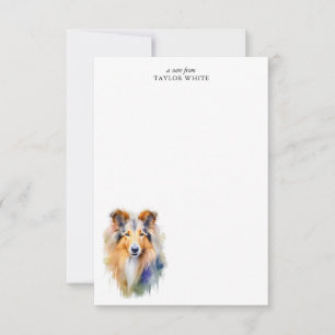 Carte De Correspondance Aquarelle Collie arrondie Merci personnalisé