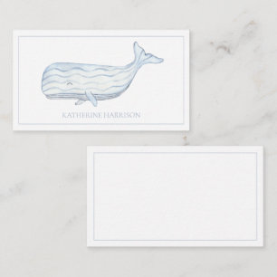 Carte De Correspondance Aquarelle côtière Baleine bleue Personnalisée