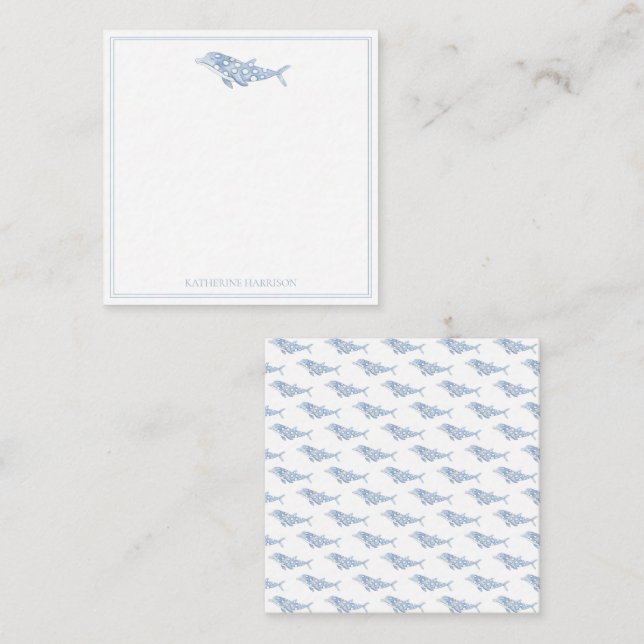 Carte De Correspondance Aquarelle côtière bleu Polka Dot Dolphin (Devant / Derrière)