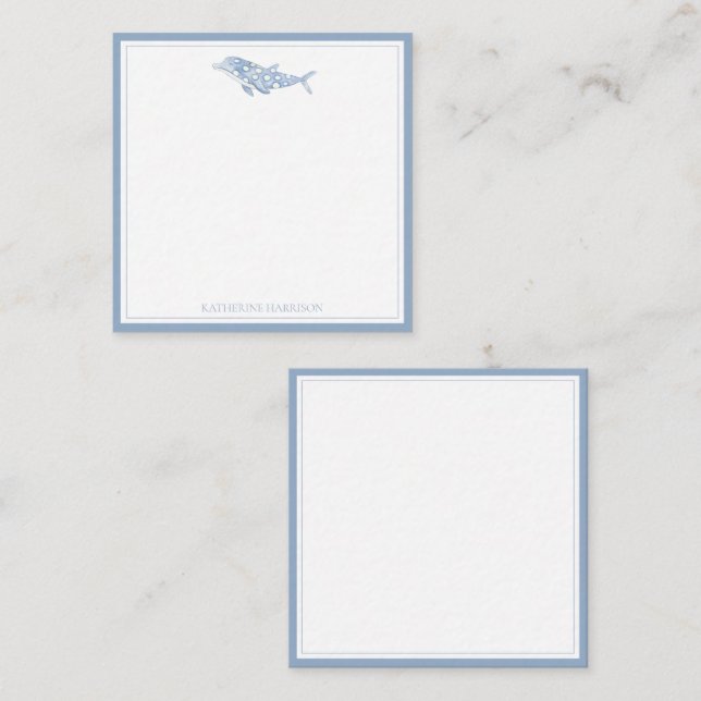 Carte De Correspondance Aquarelle côtière bleu Polka Dot Dolphin (Devant / Derrière)