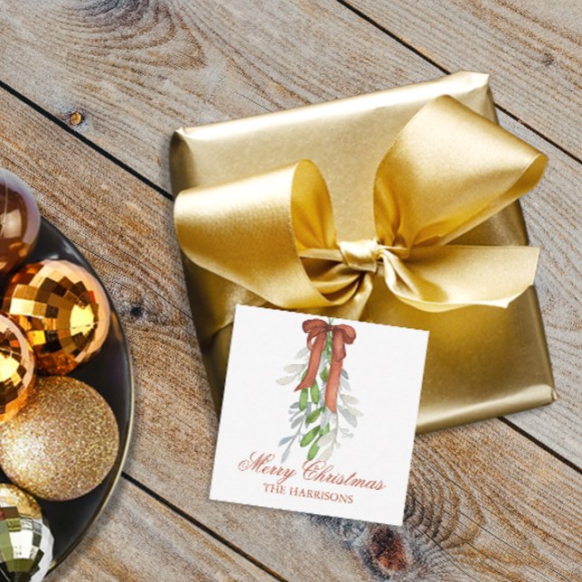 Carte De Correspondance Aquarelle Cuivre Ruban Garland Swap Noël (Watercolor Copper Christmas Bow Garland Gift Enclosure Cards)