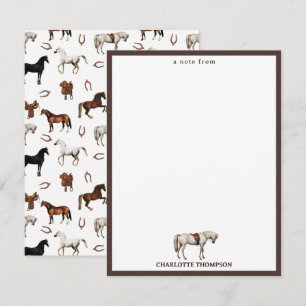 Carte De Correspondance Aquarelle de chevaux Fer à cheval Selles pour enfa