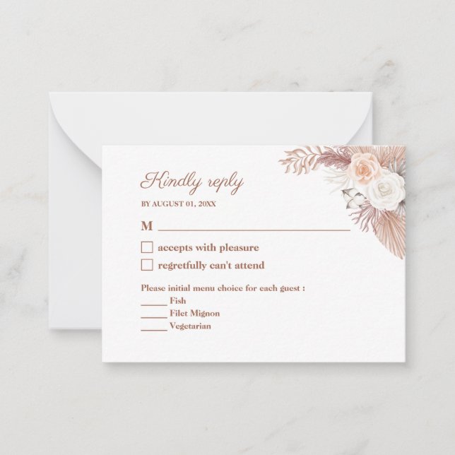 Carte De Correspondance Aquarelle en terre cuite minimale Fleurs mariage R (Devant)