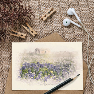 Carte De Correspondance Aquarelle esquissée du champ Bluebonnet