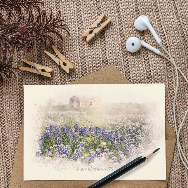 Carte De Correspondance Aquarelle esquissée du champ Bluebonnet (Créateur téléchargé)