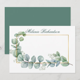 Carte De Correspondance Aquarelle Eucalyptus Feuille Verte Gold Frame
