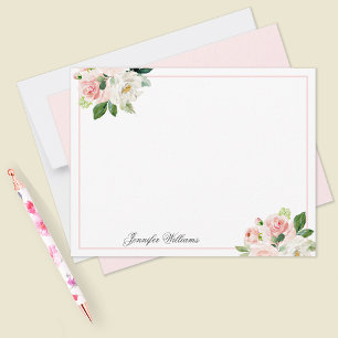 Carte De Correspondance Aquarelle féminine rose pâle personnalisée