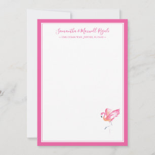 Carte De Correspondance Aquarelle Flamant rose rose papeterie personnelle
