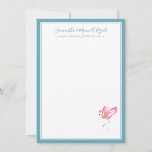 Carte De Correspondance Aquarelle Flamant rose rose papeterie personnelle