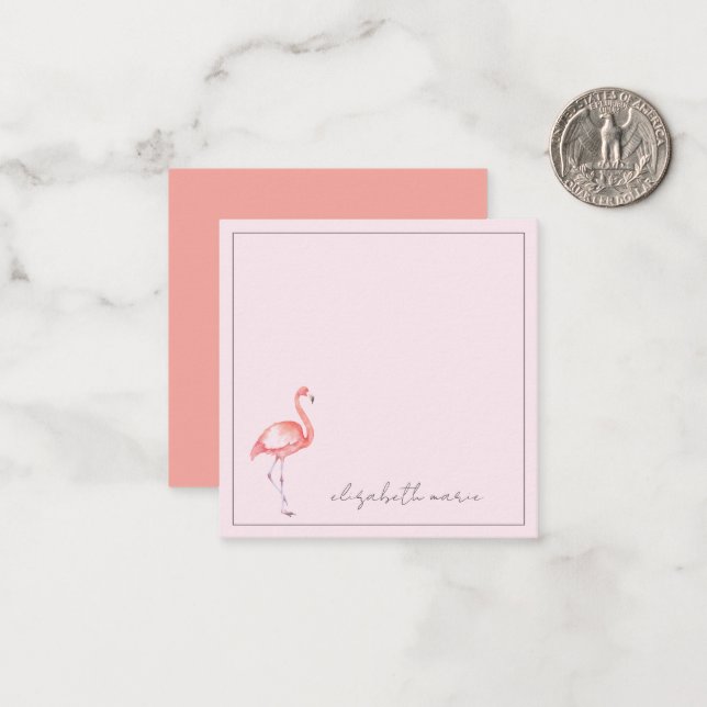 Carte De Correspondance Aquarelle Flamant rose rose personnalisé (Devant/Arrière en situation)