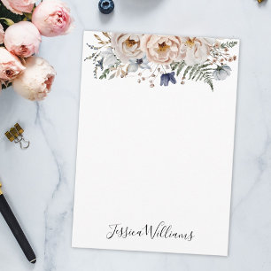 Carte De Correspondance Aquarelle Fleur Personnalisée Beige Bleu Joli