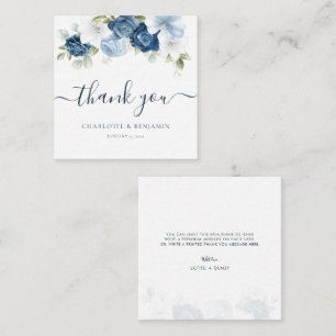 Carte De Correspondance Aquarelle Floral Dusty Mariage bleu Merci