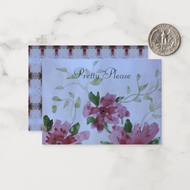 Carte De Correspondance Aquarelle Florale Avec Rose Et Bleu (Devant/Arrière en situation)