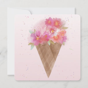 Carte De Correspondance Aquarelle Florale Ice Cone de crème avec nom