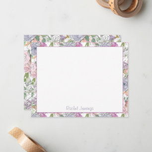 Carte De Correspondance Aquarelle florale pourpre Croquis Nom personnalisé
