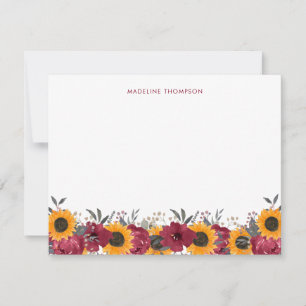 Carte De Correspondance Aquarelle Florale Tournesol Rustique Bourgogne