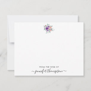 Carte De Correspondance Aquarelle florale violet moderne laver le script