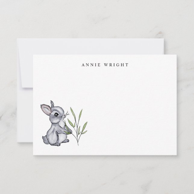 Carte De Correspondance Aquarelle Gris Bébé lapin Papier à lettres personn (Devant)