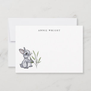 Carte De Correspondance Aquarelle Gris Bébé lapin Papier à lettres personn