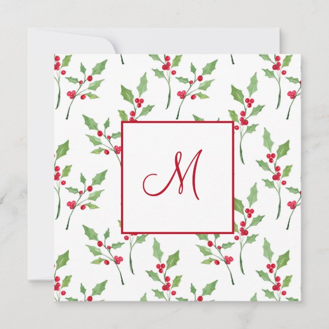 Carte De Correspondance Aquarelle Holly Sprigs Motif (Devant)