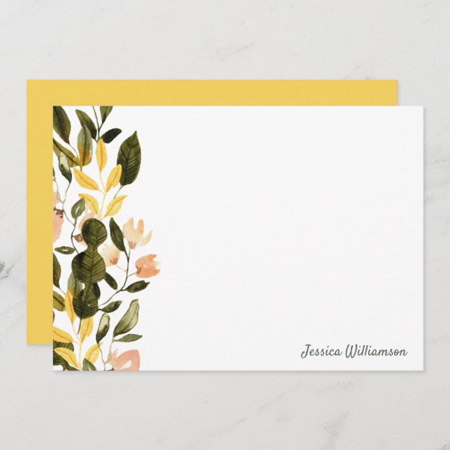 Carte De Correspondance Aquarelle jaune rustique Jardin Floral Monogramme (Devant / Derrière)