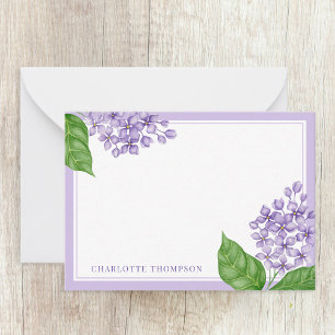 Carte De Correspondance Aquarelle Lilacs pourpres et nom personnalisé