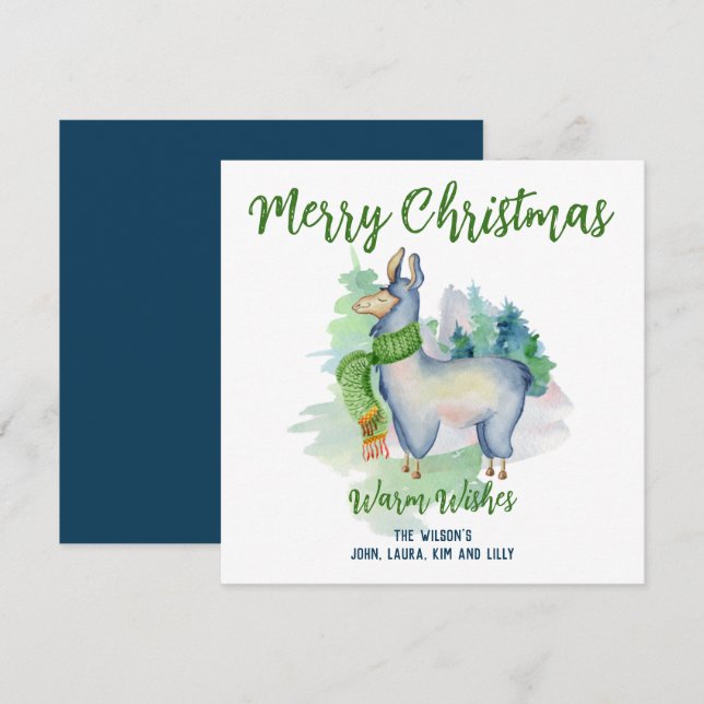 Carte De Correspondance Aquarelle Llama Wreath Joyeux Noël Personnalisé (Devant / Derrière)