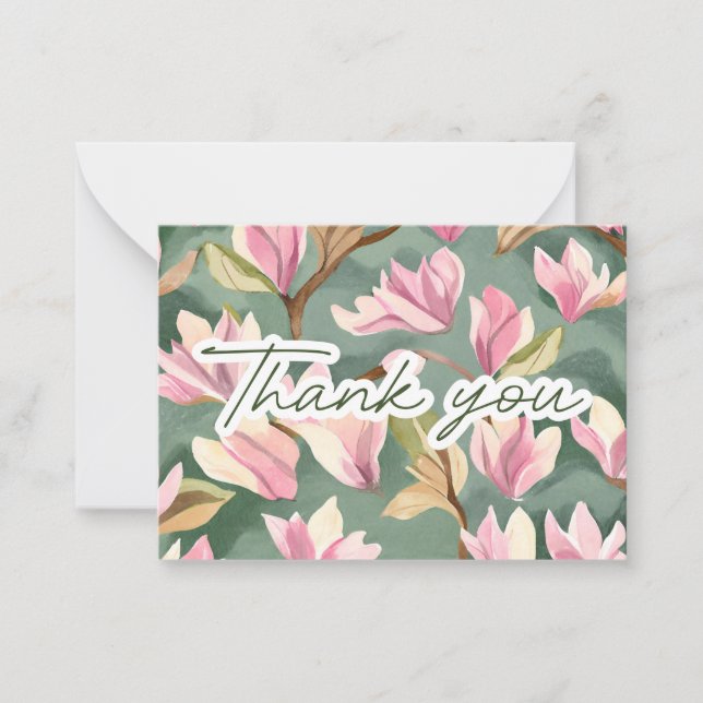 Carte De Correspondance Aquarelle Magnolias de Gratitude Merci Note (Devant)