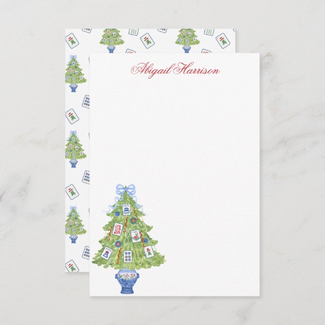 Carte De Correspondance Aquarelle Mahjong sapin de Noël personnalisé (Devant / Derrière)
