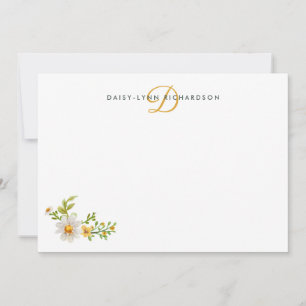 Carte De Correspondance Aquarelle marguerites Monogramme jaune