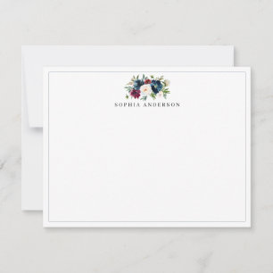 Carte De Correspondance Aquarelle marine moderne bleu Bourgogne rouge